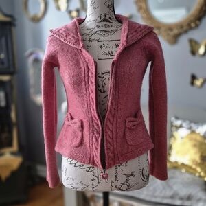 VTG Y2K Sleeping on Snow Pink Zip-Up Wool-Blend Sweater with Hood Small